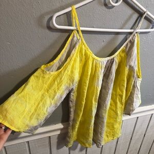 Yellow and gray cold shoulder top